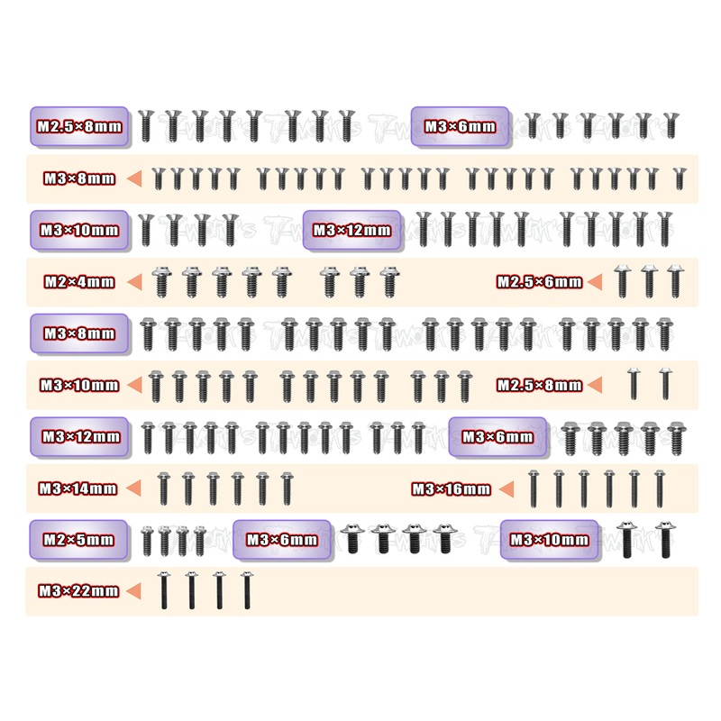 TSSU-B74.2D 64 Titanium Screw set ( UFO Head ) 144pcs.( For Team Associated RC10 B74.2D )