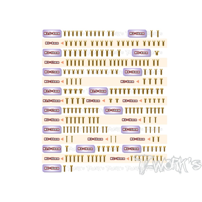 GSS-8IGHT-X     Gold Plated Steel Screw Set 203pcs. ( For TLR 8IGHT-X-elite )