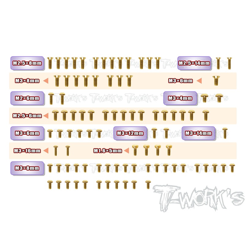 GSS-AT1-T Gold Plated Steel Upper Deck Screw set 90pcs.( For Xpress AT1 )