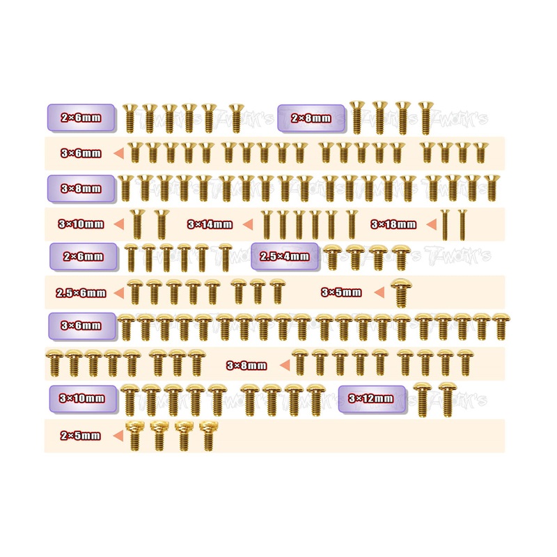 GSS-BD12Gold Plated Steel Screw Set 129pcs. ( For Yokomo BD12 )