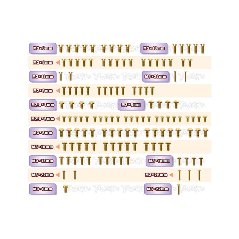 GSS-D2EVO Gold Plated Steel Screw Set 134pcs. ( For HB Racing D2 EVO )