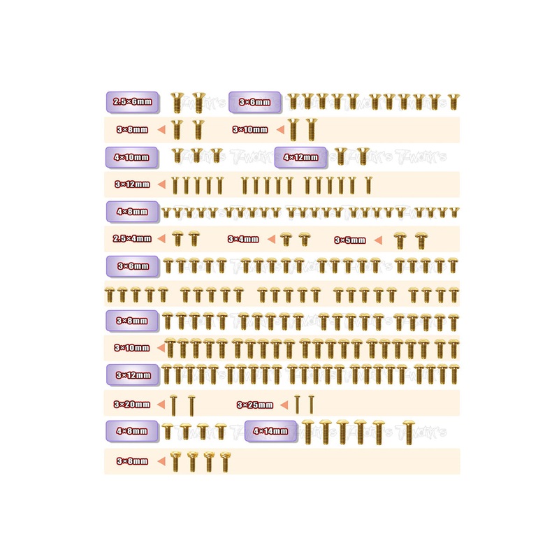 GSS-GT2EPEVO'23    Gold Plated Steel Screw Set 196pcs. ( For Capricorn LAB GT2 EP EVO 2023 )