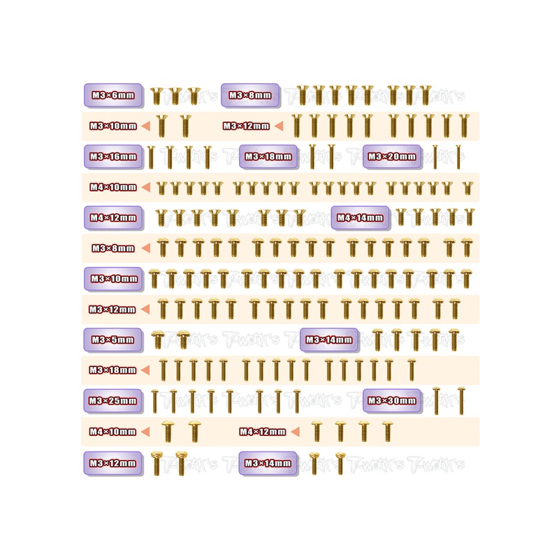 GSS-GTXE'23Gold Plated Steel Screw Set 160pcs. ( For Xray GTXE 2023 )