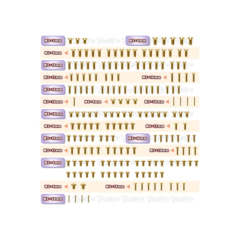GSS-RAPTOR Gold Plated Steel Screw Set 190pcs. ( For RAPTOR )