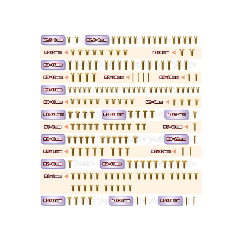 GSS-RC8T4 Gold Plated Steel Screw Set 185pcs. ( For Team Associated RC8 T4 )