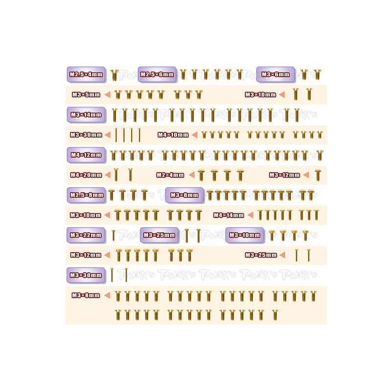 GSS-RC8T4E Gold Plated Steel Screw Set 170pcs. ( For Team Associated RC8 T4E )
