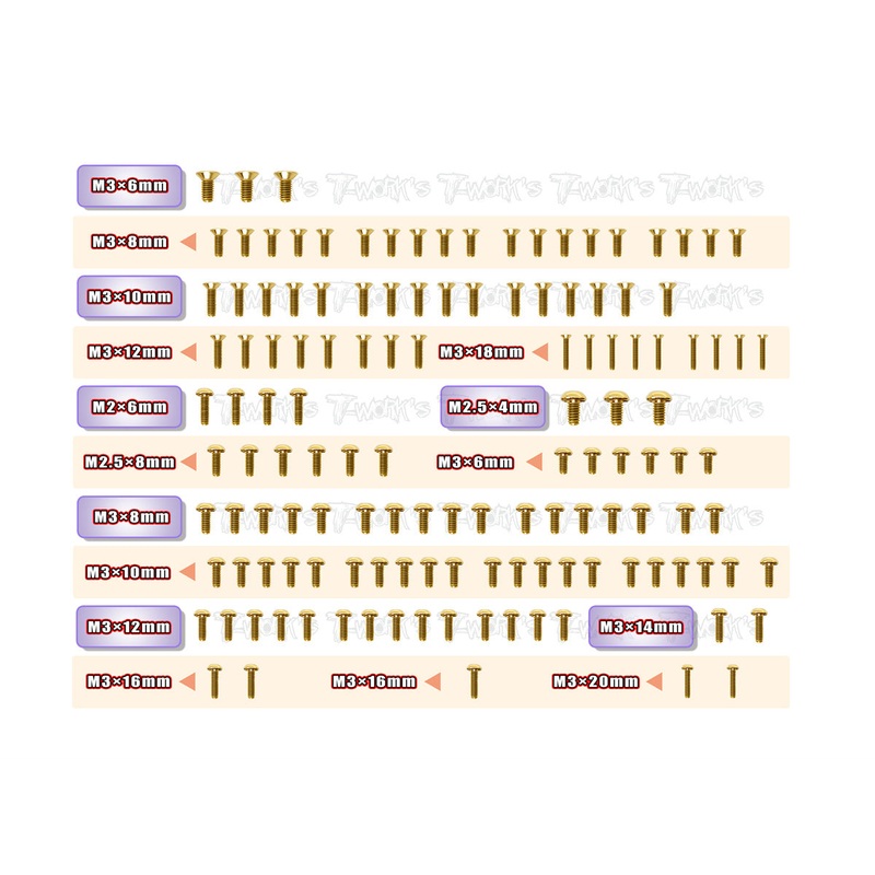 GSS-S14-4C     Gold Plated Steel Screw Set 133pcs. ( For Sworkz S14-4C )