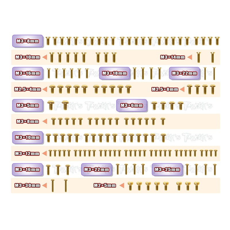 GSS-SCX'23Gold Plated Steel Screw Set 153pcs. ( For Xray SCX 2023 EDITION )