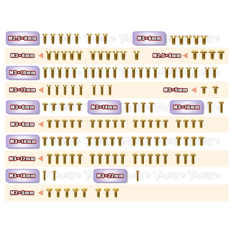 GSS-XB4C'23    Gold Plated Steel Screw Set 138pcs. ( For Xray XB4C'23 )