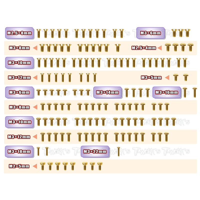 GSS-XB4D'23    Gold Plated Steel Screw Set 142pcs. ( For Xray XB4D'23 )