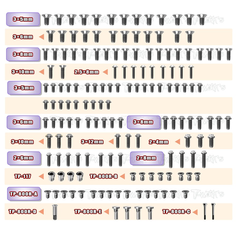 TSSU-A800R64 Titanium Screw set ( UFO Head ) 158pcs.( For Awesomatix A800R )