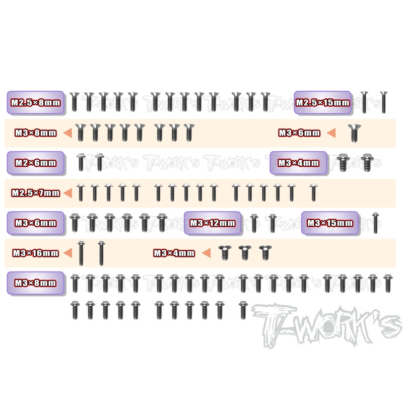 TSSU-AT1-T 64 Titanium Upper Deck Screw set 89pcs.(For Xpress AT1 )