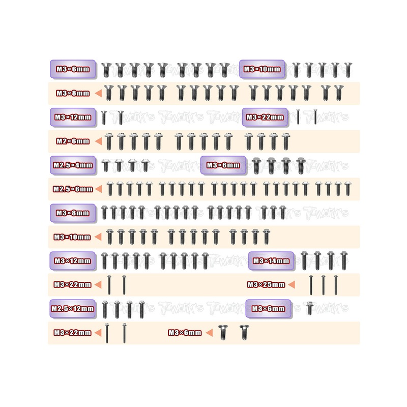TSSU-D2EVO 64 Titanium Screw set ( UFO Head ) 140pcs.( For HB Racing D2 EVO )