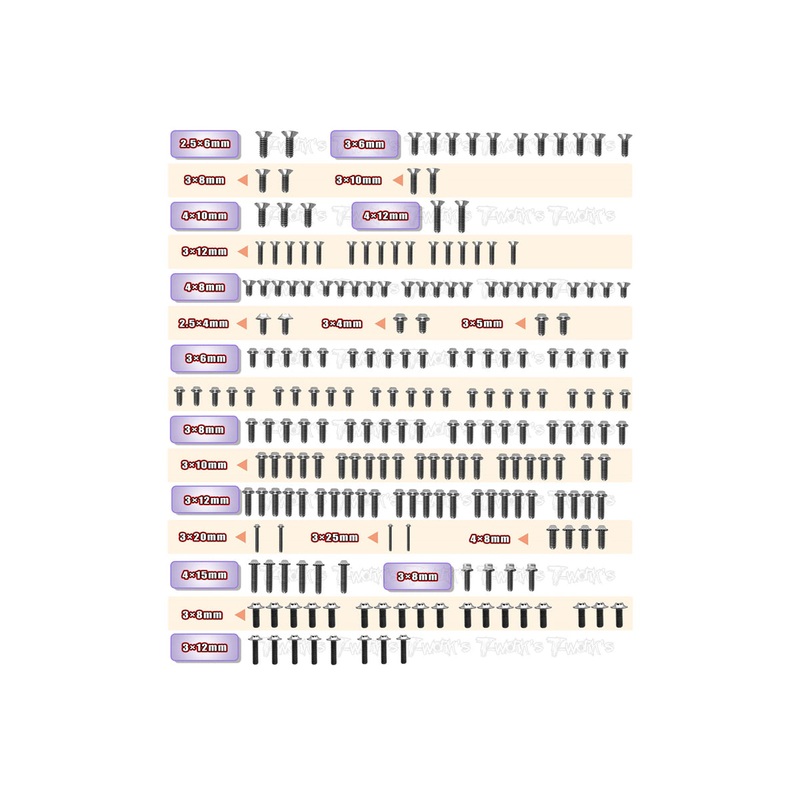 TSSU-GT2EPEVO'23     64 Titanium Screw set ( UFO Head ) 222pcs.( For Capricorn LAB GT2 EP EVO 2023 )