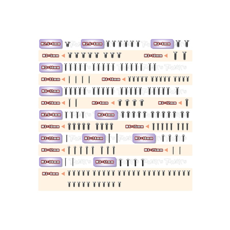 TSSU-RC8T4E 64 Titanium Screw set ( UFO Head ) 174pcs.( For Team Associated RC8 T4E )