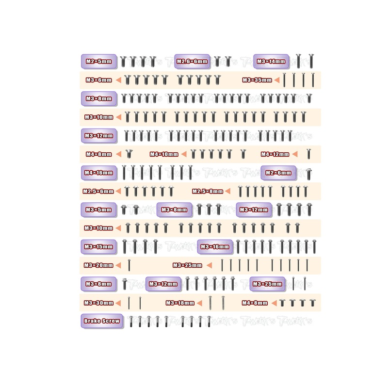 TSSU-S35-T2      64 Titanium Screw set ( UFO Head ) 191pcs.( For Sworkz S35-T2 )