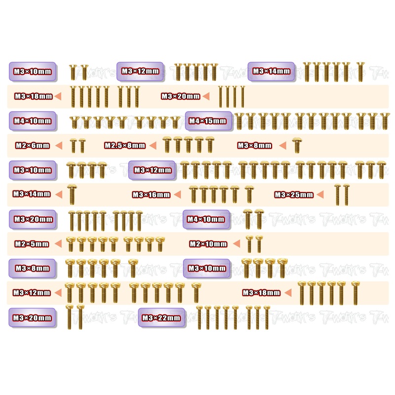 GSS-D8WS   Gold Plated Steel Screw Set 145pcs. ( For HB Racing D8 WS )
