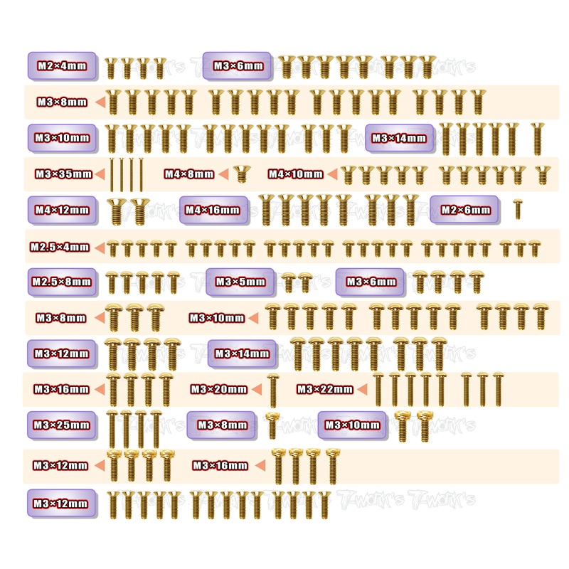 GSS-F8    Gold Plated Steel Screw Set 187pcs. ( For Sparko F8 )