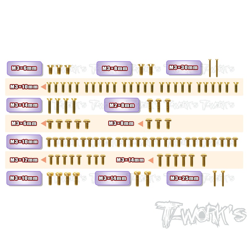 GSS-FW06    Gold Plated Steel Screw Set 98pcs. ( For Kyosho FW-06 )