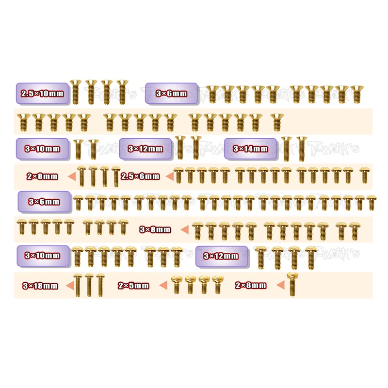 GSS-MD1.0  Gold Plated Steel Screw Set 122pcs. ( For Yokomo MD1.0 )