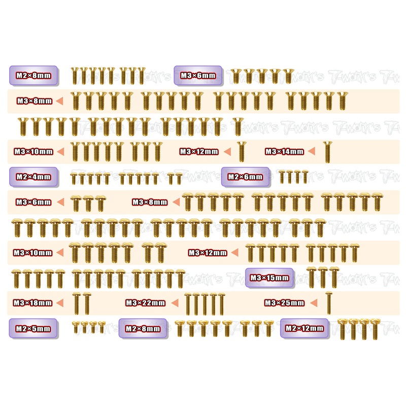GSS-MO1.0Gold Plated Steel Screw Set 175pcs. ( For Yokomo MO1.0 )