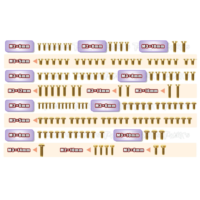 GSS-MTC2R    Gold Plated Steel Screw Set 135pcs. ( For Mugen MTC2R )