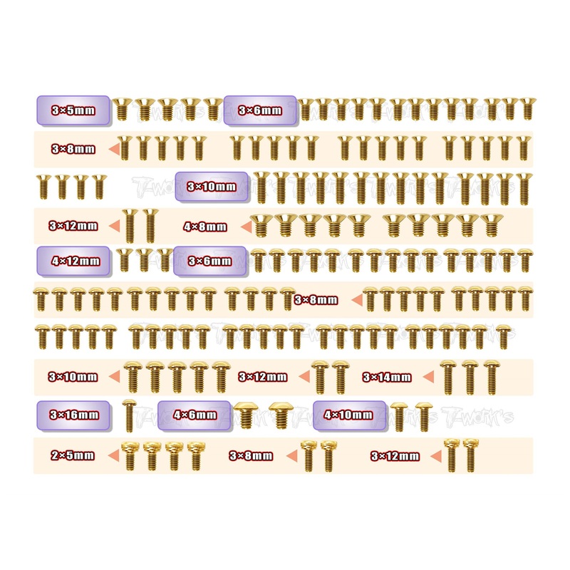 GSS-R83E    Gold Plated Steel Screw Set 159pcs. ( For ARC R83E )