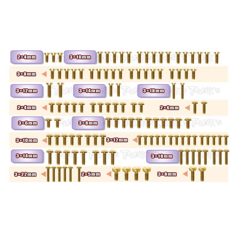 GSS-SO1.0   Gold Plated Steel Screw Set 126pcs. ( For Yokomo SO1.0 )