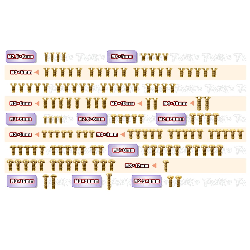 GSS-X1'24   Gold Plated Steel Screw Set 136pcs. ( For Xray X1'24 )