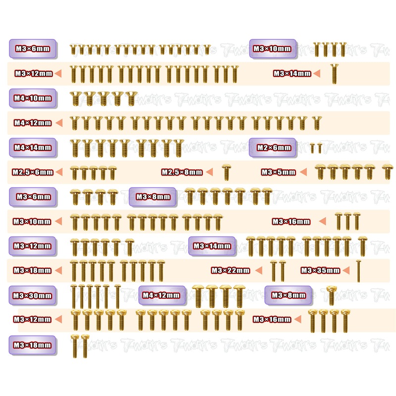 GSS-XT8'24 Gold Plated Steel Screw Set 177pcs. ( For Xray XT8'24 )