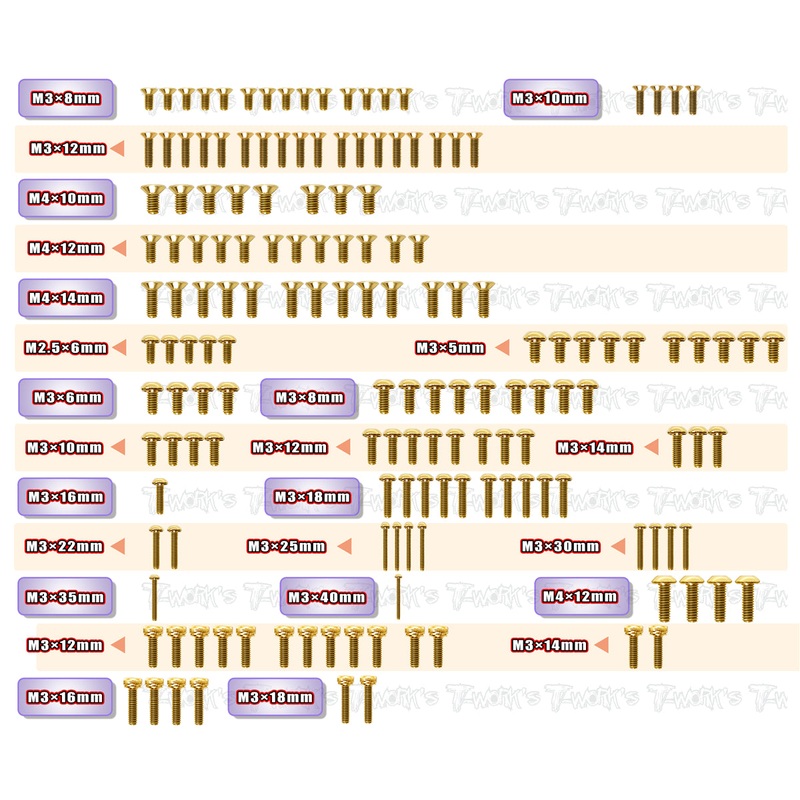 GSS-XT8E'24  Gold Plated Steel Screw Set 159pcs. ( For Xray XT8E'24 )