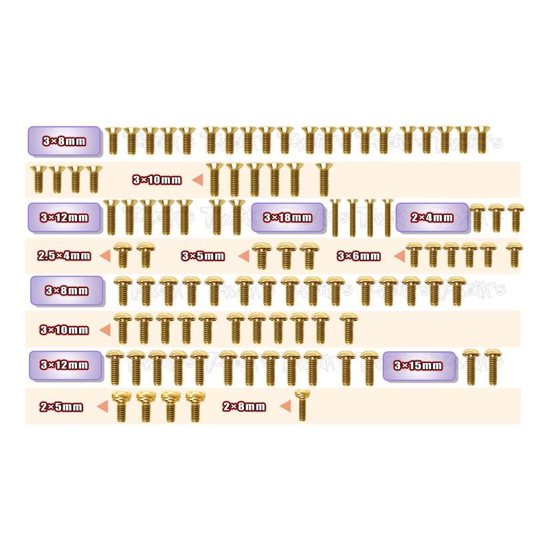 GSS-YD2ZX  Gold Plated Steel Screw Set 100pcs. ( For Yokomo YD-2 ZX )