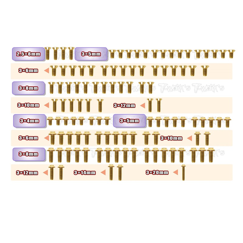 GSSU-X4F'24Gold Plated Steel UFO Screw Set 110pcs. ( For Xray X4F 2024 )