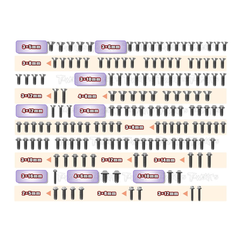 TSSU-R83E64 Titanium Screw set ( UFO Head ) 159pcs.( For ARC R83E )