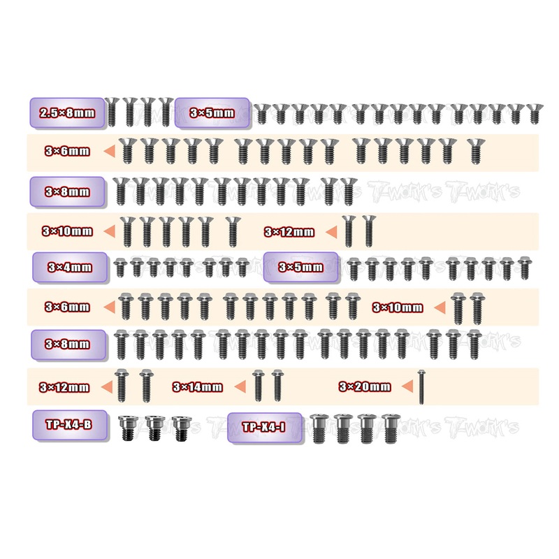 TSSU-X4F'2464 Titanium Screw set ( UFO Head ) 117pcs.( For Xray X4F 2024 )