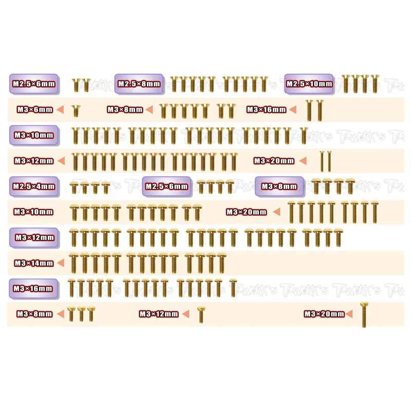 GSS-LD3   Gold Plated Steel Screw Set 158pcs. ( For Schumacher LD3 )
