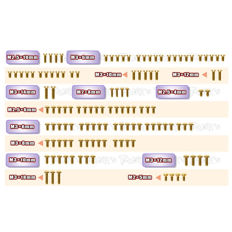 GSS-MD2.0 Gold Plated Steel Screw Set 125pcs. ( For Yokomo MD2.0 )