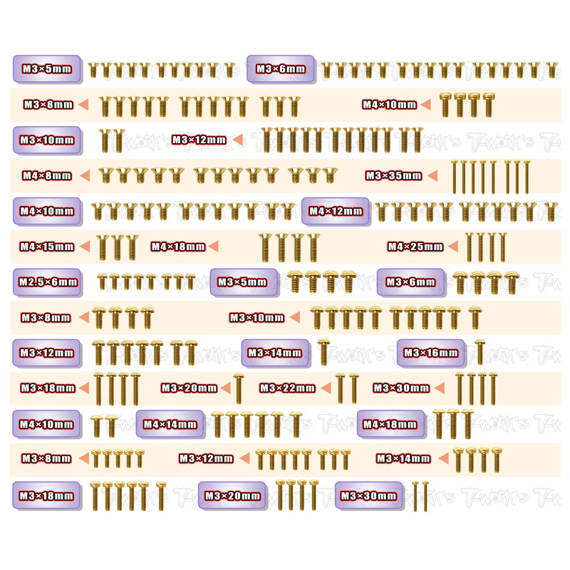 GSS-N1E   Gold Plated Steel Screw Set 204pcs. ( For Agama N1E )