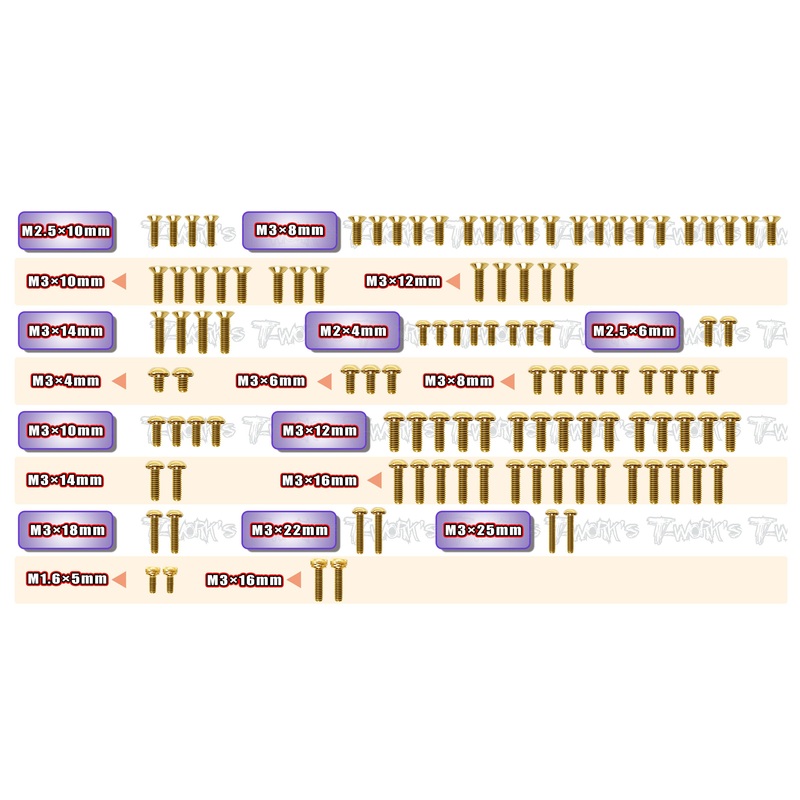 GSS-RC10B7    Gold Plated Steel Screw Set 111pcs.( For Team Associated RC10 B7/B7D )