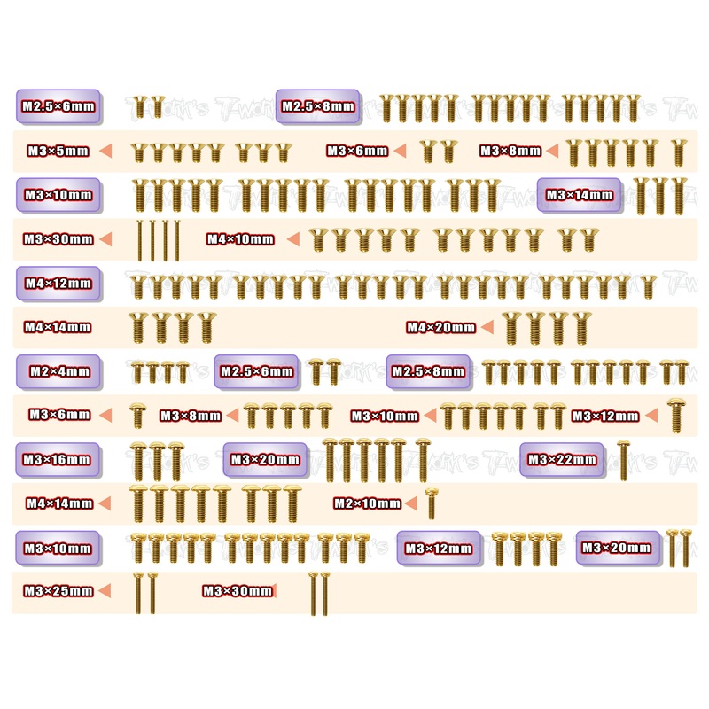 GSS-RC8B4.1   Gold Plated Steel Screw Set 178pcs. ( For Team Associated RC8 B4.1 )