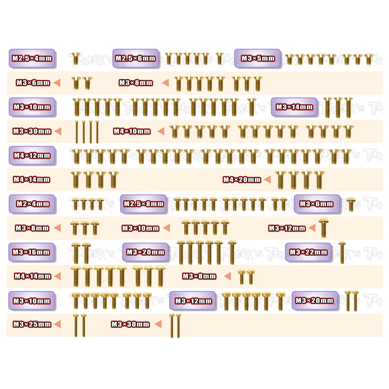 GSS-RC8B4.1E   Gold Plated Steel Screw Set 157pcs. ( For Team Associated RC8 B4.1E )