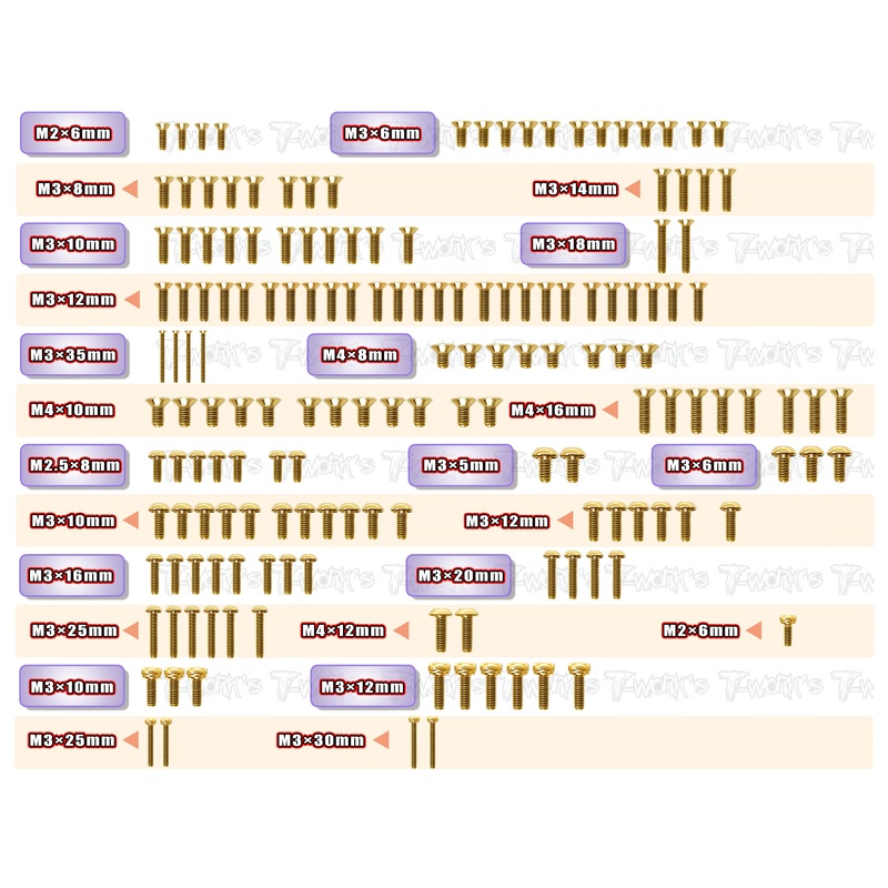 GSS-S35-4eEVO   Gold Plated Steel Screw Set 162pcs. ( For SWORKZ S35-4e EVO )