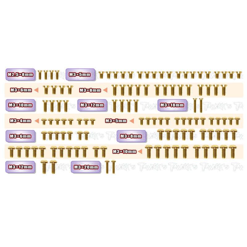 GSS-X4'24Gold Plated Steel Screw Set 117pcs. ( For Xray X4 2024 )