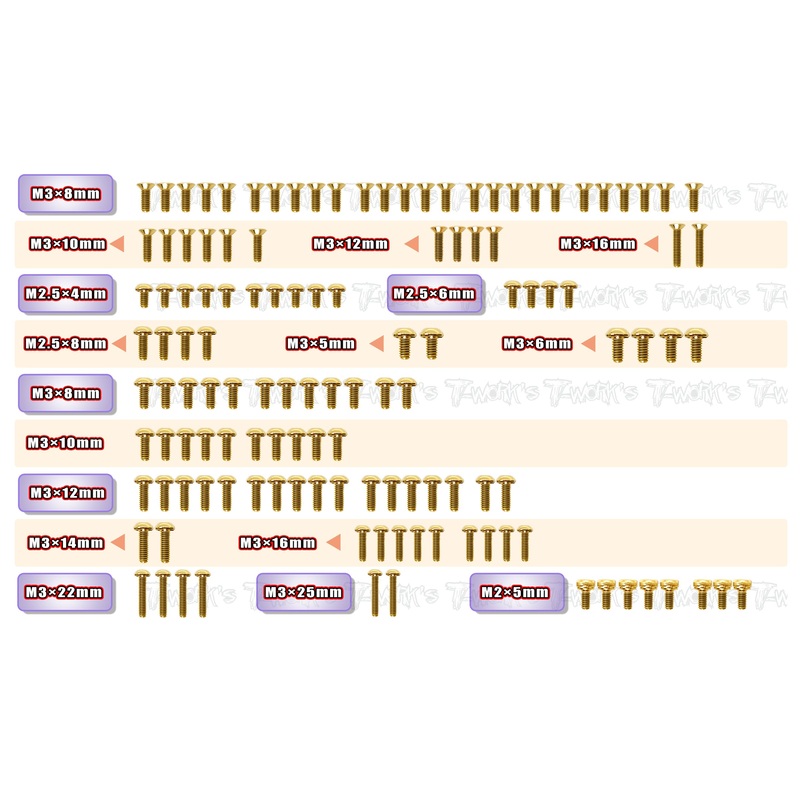 GSS-XB2'24   Gold Plated Steel Screw Set 126pcs. ( For Xray XB2'24 )
