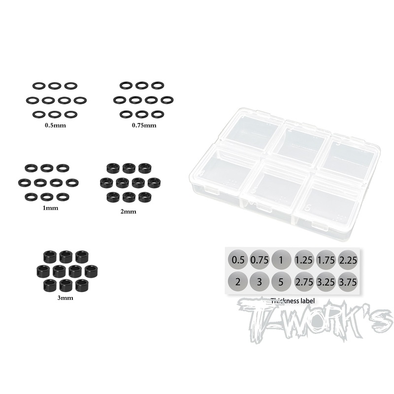 TA-159-BK     Aluminum Shim Set 3 x 5 x 0.5/0.75/1/2/3mm  ( Black ) Each 10pcs.