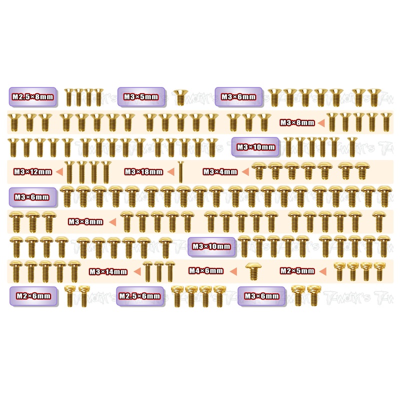 GSS-A1025    Gold Plated Steel Screw Set 146pcs.( For ARC A10 25 )