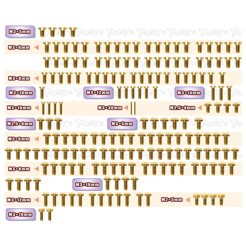 GSS-F190   Gold Plated Steel Screw Set 185pcs.( For Serpent F190 )