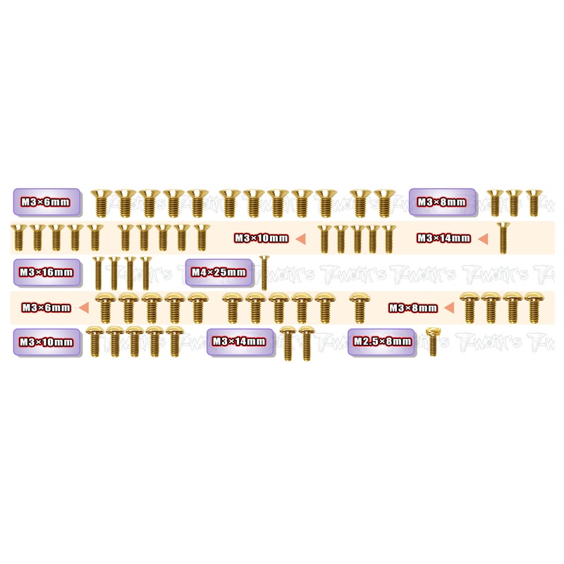 GSS-F1ULR5  Gold Plated Steel Screw Set 59pcs.( For EXOTEK F1 ULTRA R5 )