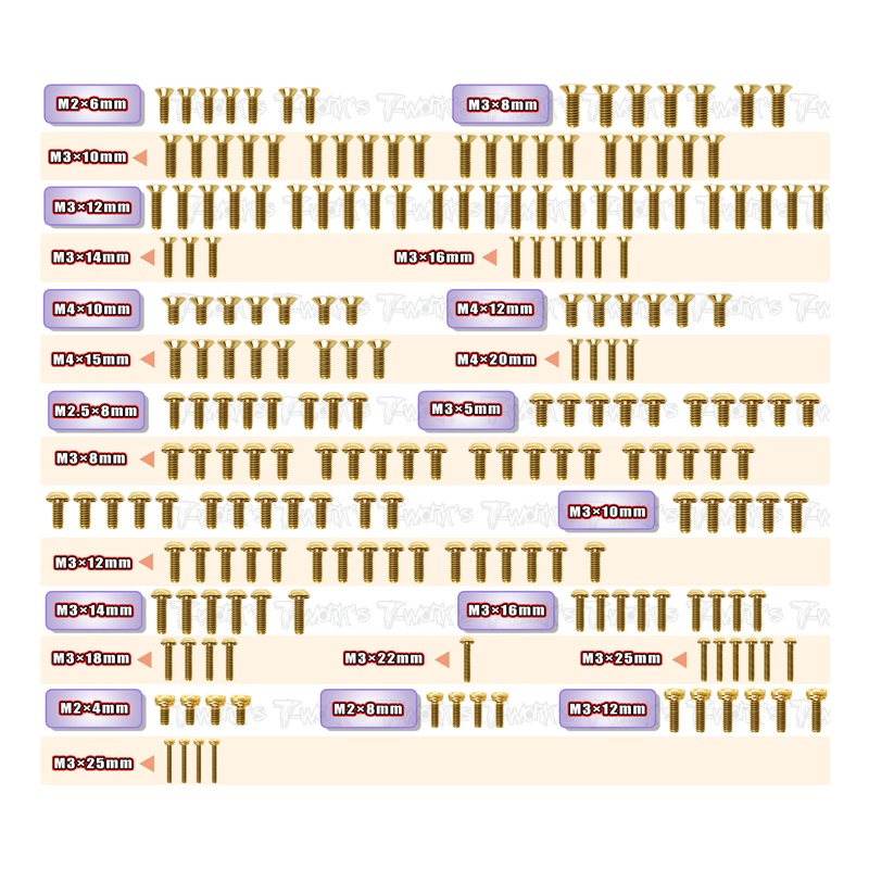 GSS-MBX8TR   Gold Plated Steel Screw Set 208 pcs.( For Mugen MBX8TR )