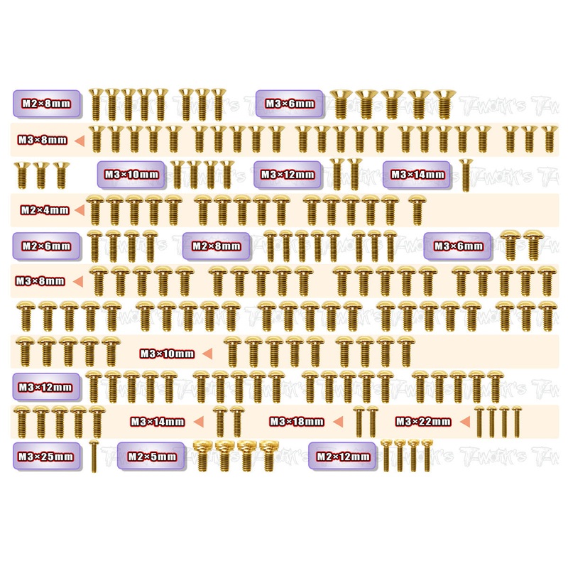 GSS-MO2.0    Gold Plated Steel Screw Set 175pcs.( For Yokomo MO2.0 )